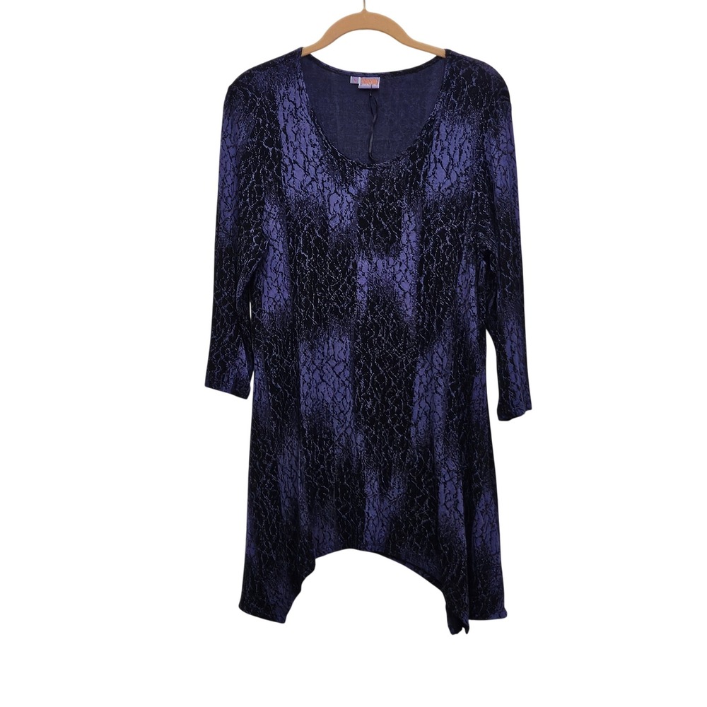 Tianello Asbury‎ Tunic Womens Small Purple Abstract Sharkbite Hem Art to Wear